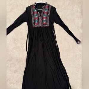 Zara Black Long Sleeve Dress with Pink and Blue Embroidery